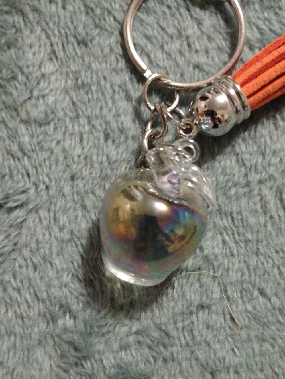 Clear Glass Apple Keychain with Orange Tassel